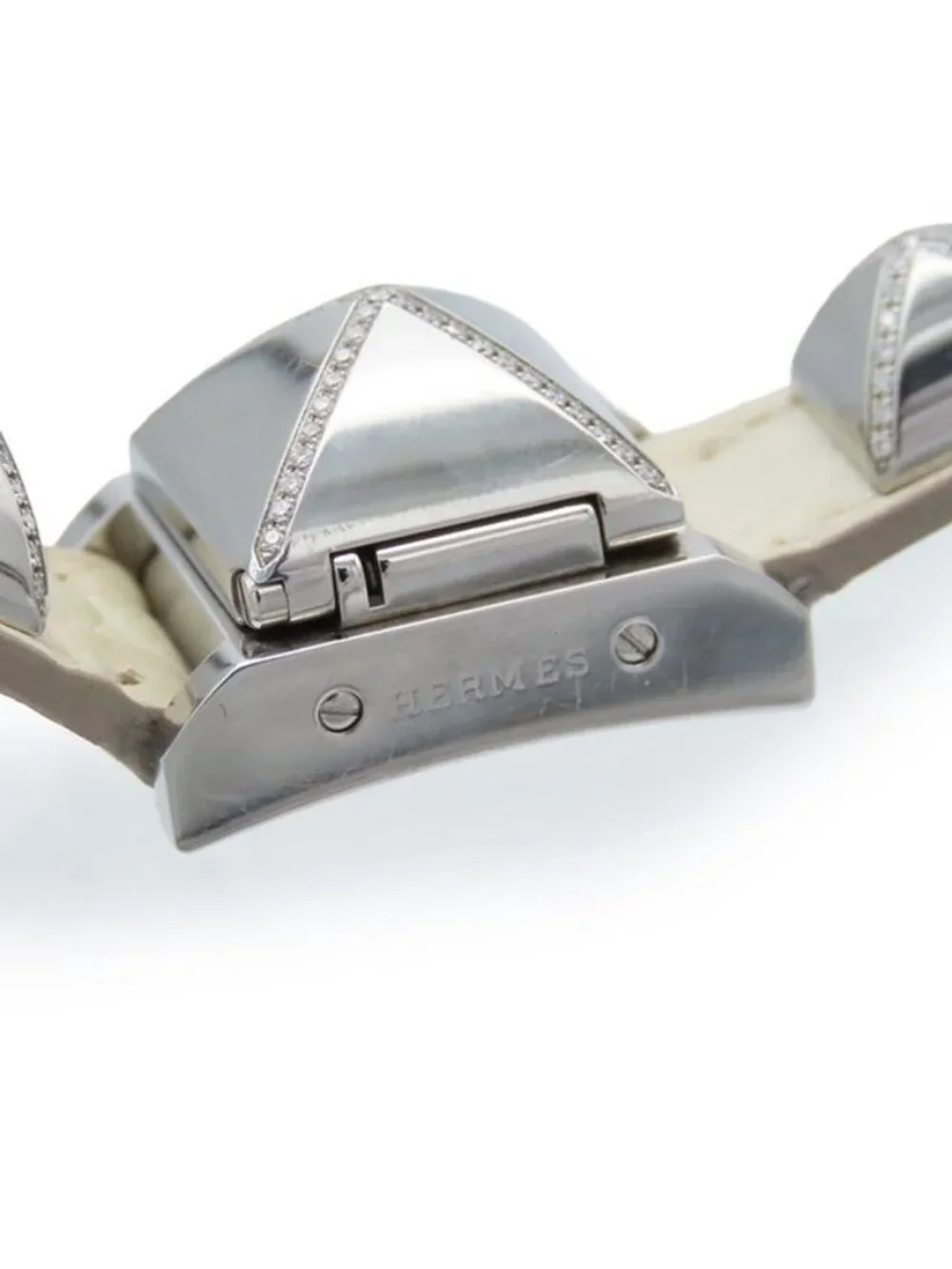 Hermes Mini Medor White SS Diamond Leather Watch